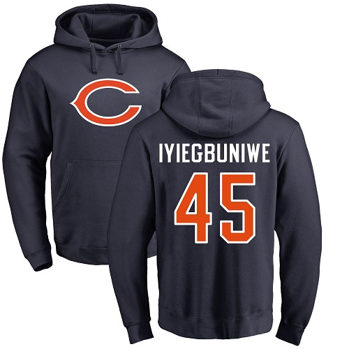 Chicago Bears Men Navy Blue Joel Iyiegbuniwe Name and Number Logo NFL Football #45 Pullover Hoodie Sweatshirts->nfl t-shirts->Sports Accessory